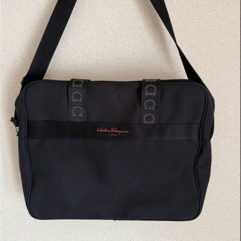 EUC Salvatore Ferragamo Gancini Nylon 2Way Tote/Shoulder/Laptop Bag Black